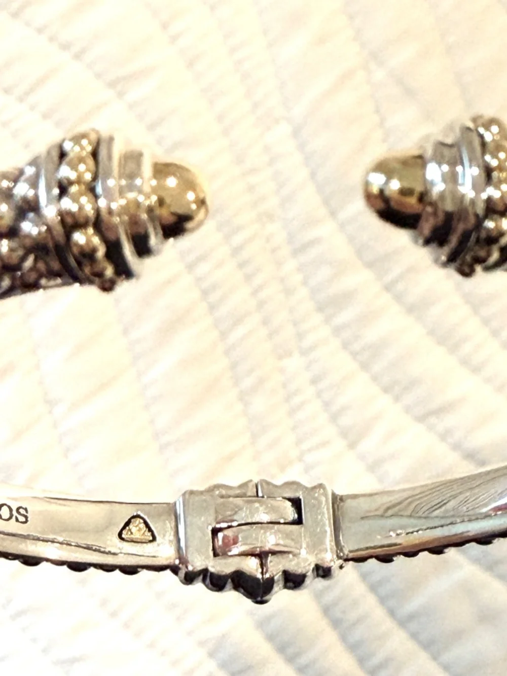 LAGOS Caviar Lux Sterling & 18k Hinged Cuff Bracelet